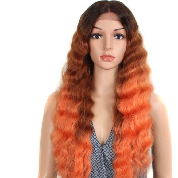 30” ORANGE BROWN OMBRÉ CELEB WAVY LACEFRONT WIG